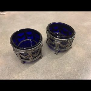 2 Open Salts with Blue Liners